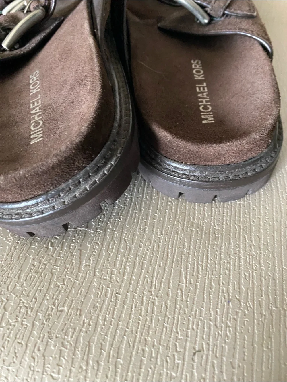 Michael Kors brown suede leather buckles sandals men size 10.5M